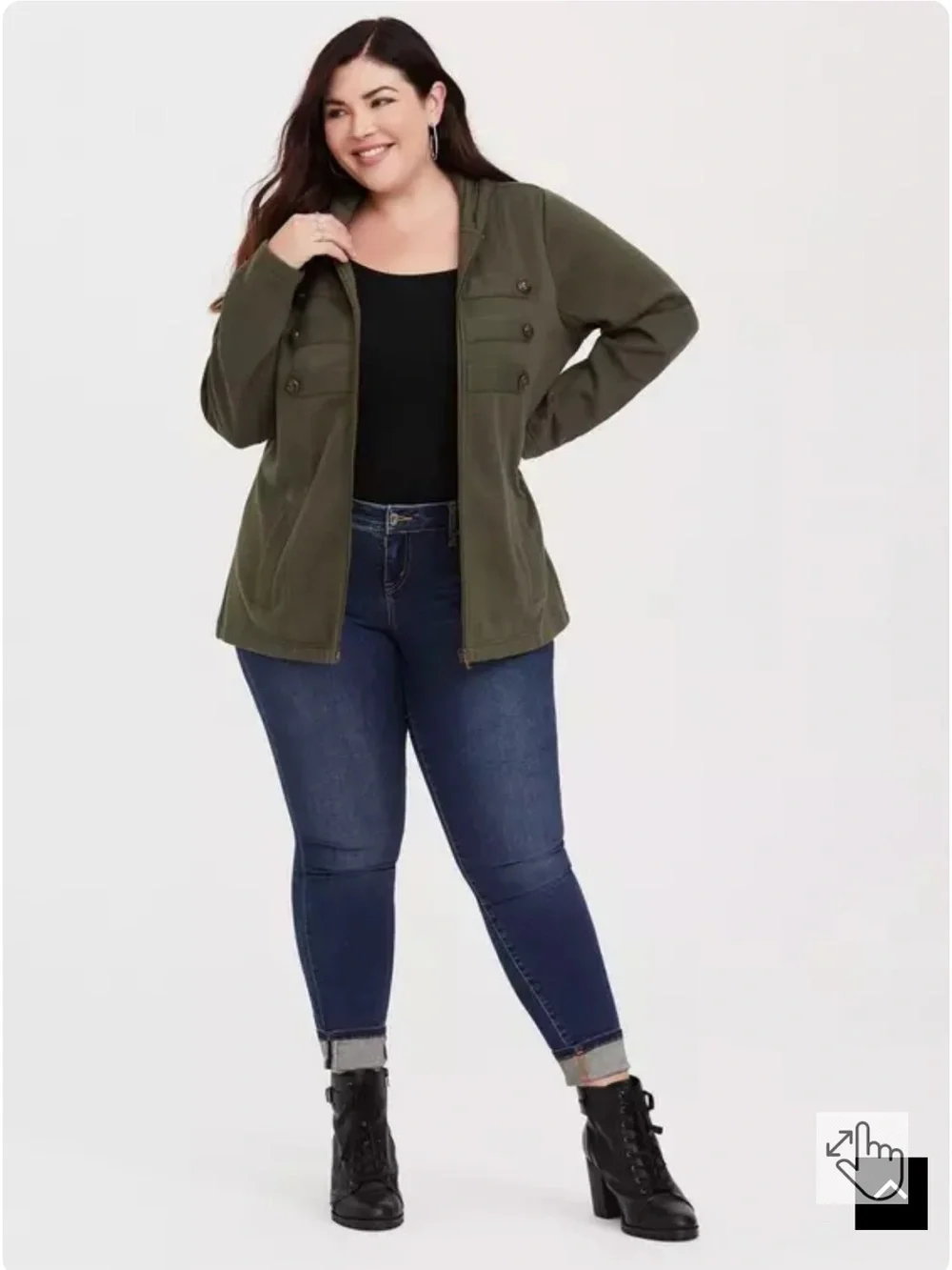 Torrid French Terry Military Hooded Jacket - Olive Green sz 2X